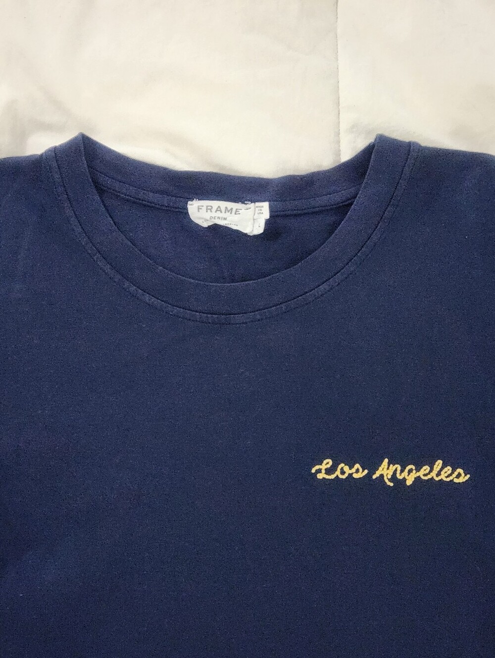 FRAME Women's Blue Extended Cuff Tee “Los Angeles” Size L READ